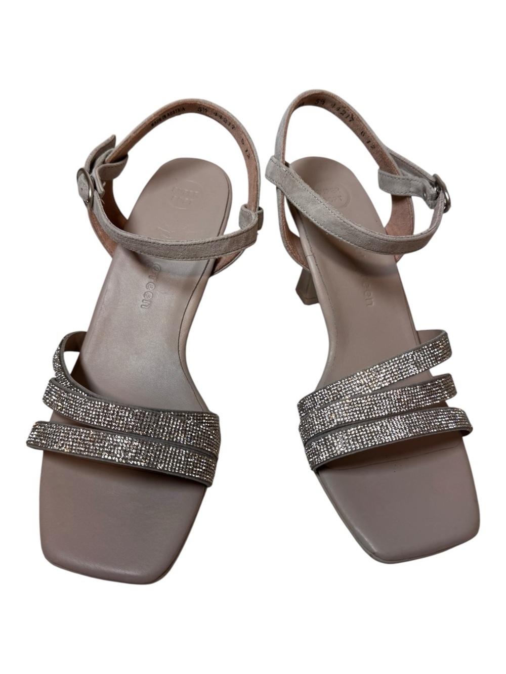 Paul Green Radiance Gray Suede Rhinestone Strappy Sandals NWT Square Toe Size 8
